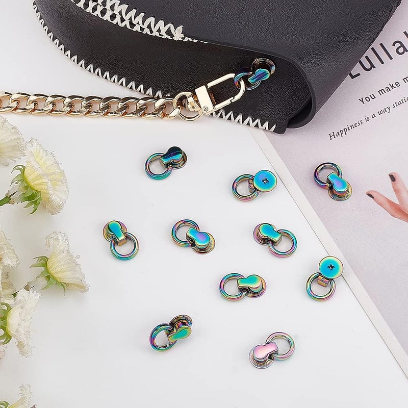 klarako 16pcs Metal Leather Bag Chain Buckle, Rainbow Purse Side Clip Buckle Bag Chain Strap Link Connector with O Ring Head Button Stud Screwback for DIY Handbag Shoulder Strap Shoe Making Accessories - Image 3