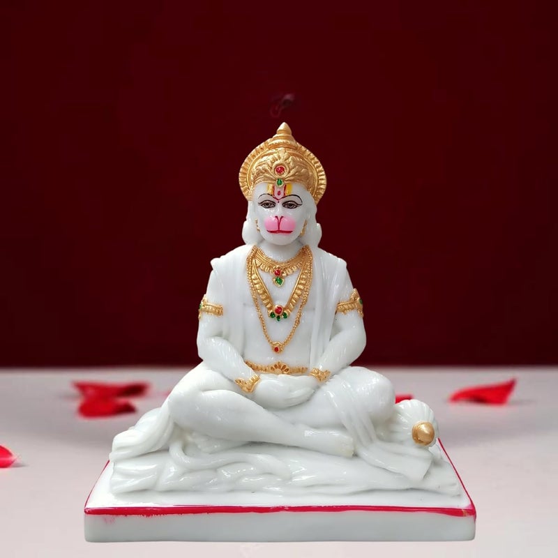 NIRAJ ART Panchmukhi Hanuman Ji Idol for Home Temple Marble Statue Showpiece Handcrafted Panchmukhi Hanuman Murti Marble Dust Murti Idol Statue for Home Decor Gifting Size White10 Inch - Image 4