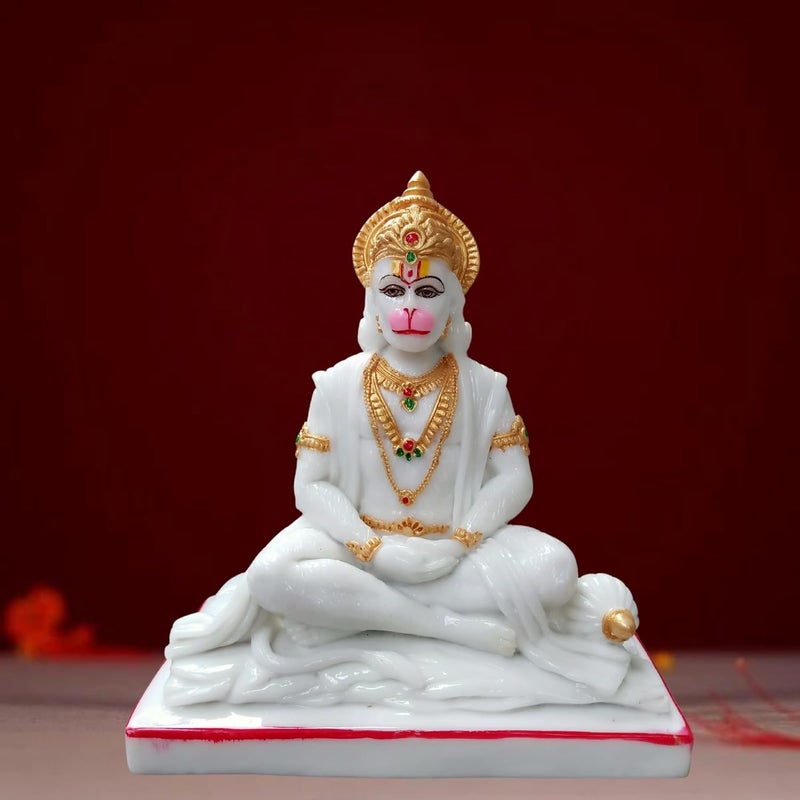 NIRAJ ART Panchmukhi Hanuman Ji Idol for Home Temple Marble Statue Showpiece Handcrafted Panchmukhi Hanuman Murti Marble Dust Murti Idol Statue for Home Decor Gifting Size White10 Inch - Image 2