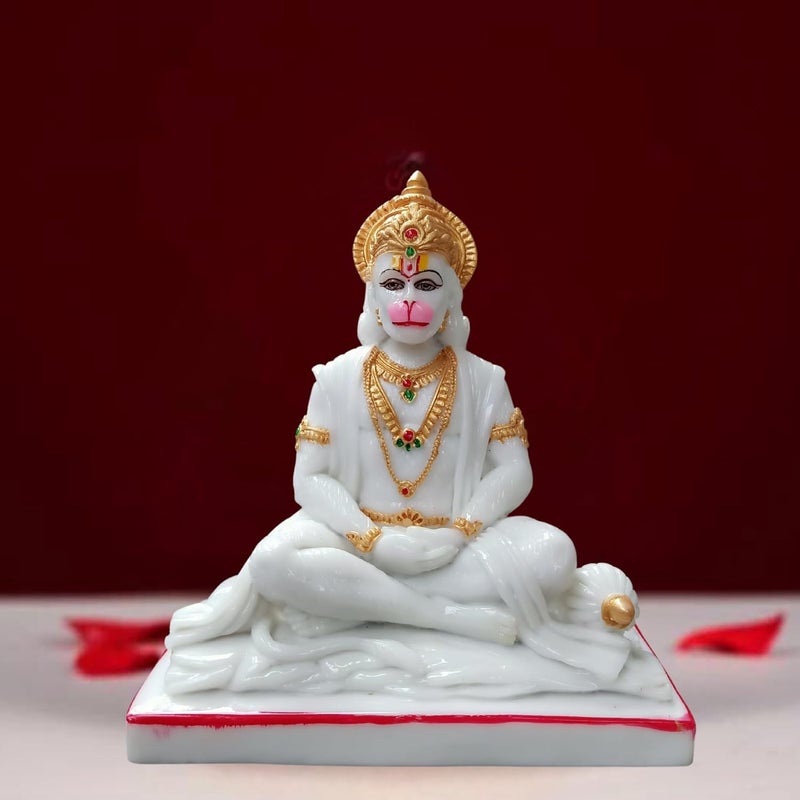 NIRAJ ART Panchmukhi Hanuman Ji Idol for Home Temple Marble Statue Showpiece Handcrafted Panchmukhi Hanuman Murti Marble Dust Murti Idol Statue for Home Decor Gifting Size White10 Inch - Image 3