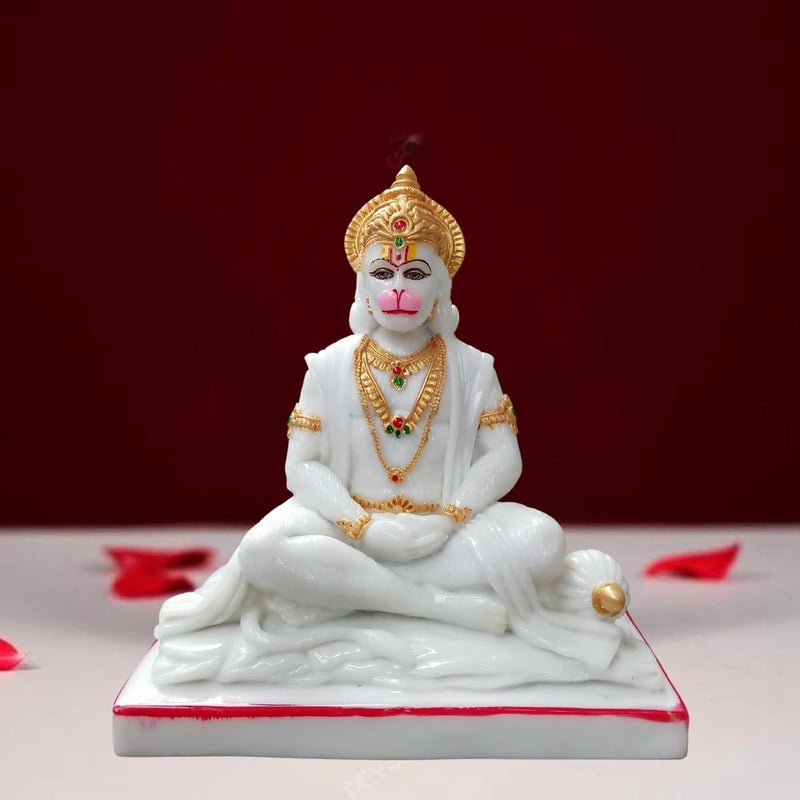 NIRAJ ART Panchmukhi Hanuman Ji Idol for Home Temple Marble Statue Showpiece Handcrafted Panchmukhi Hanuman Murti Marble Dust Murti Idol Statue for Home Decor Gifting Size White10 Inch - Image 1