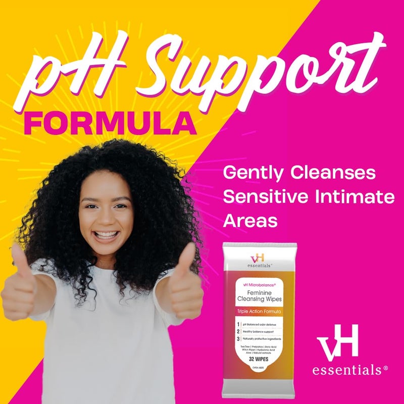 vH essentials Feminine Cleansing Wipes 32 ct. pH Balanced, Prebiotics, Tea Tree & Aloe, Soothing Witch Hazel, Odor-Blocking Formula, Vaginal and Perianal Care, Paraben, Alcohol, and Fragrance-Free - Image 4