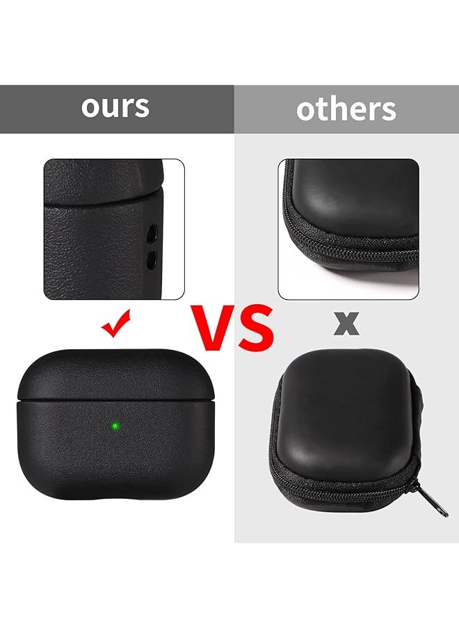 Compatible With Airpods 4Th Generation Case Cover With Active Noise Cancellation Retro Vegan Leather Shockproof Protective Case For Airpods 4 2024 With Wireless Charging And Lanyard Black
