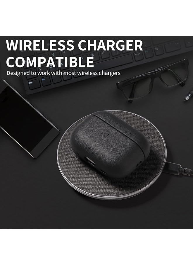 Compatible With Airpods 4Th Generation Case Cover With Active Noise Cancellation Retro Vegan Leather Shockproof Protective Case For Airpods 4 2024 With Wireless Charging And Lanyard Black