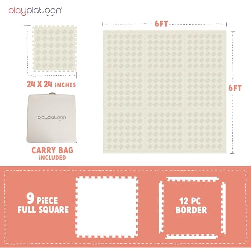 Play Platoon Large Kids Mats for Floors 9 Tile 72 x 72 inch ExtraThick Interlocking Tiles 24 x 24 in Puzzle Mat Pieces with Border NonToxic Neutral Playmat Rug for Toddlers Children - Image 5