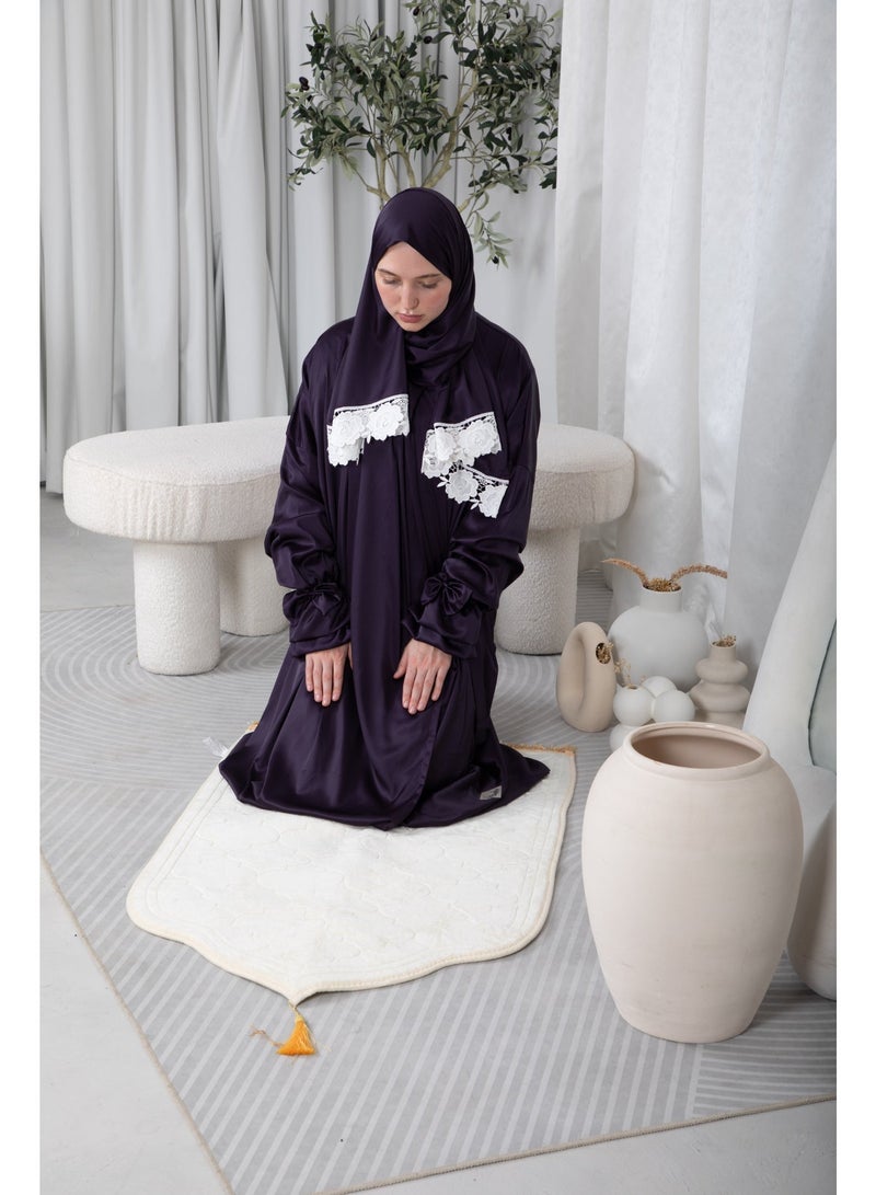 KESSAA Lamar Women’s Premium Prayer Isdal – Armani Silk Full-Coverage Salah Dress with Integrated Head Scarf | Non-Transparent Lightweight Fabric | Free Size Fits S–2XL | Modest Islamic Wear - Dark-Purple - Image 5