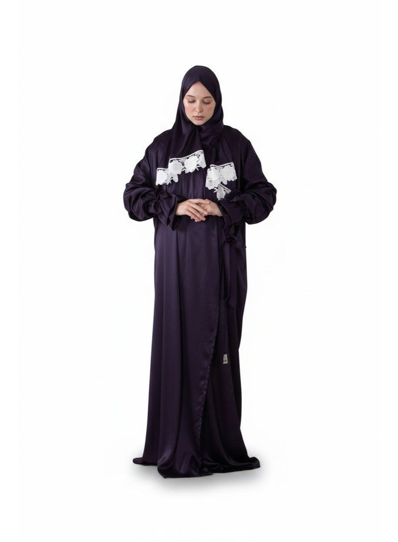 KESSAA Lamar Women’s Premium Prayer Isdal – Armani Silk Full-Coverage Salah Dress with Integrated Head Scarf | Non-Transparent Lightweight Fabric | Free Size Fits S–2XL | Modest Islamic Wear - Dark-Purple - Image 1