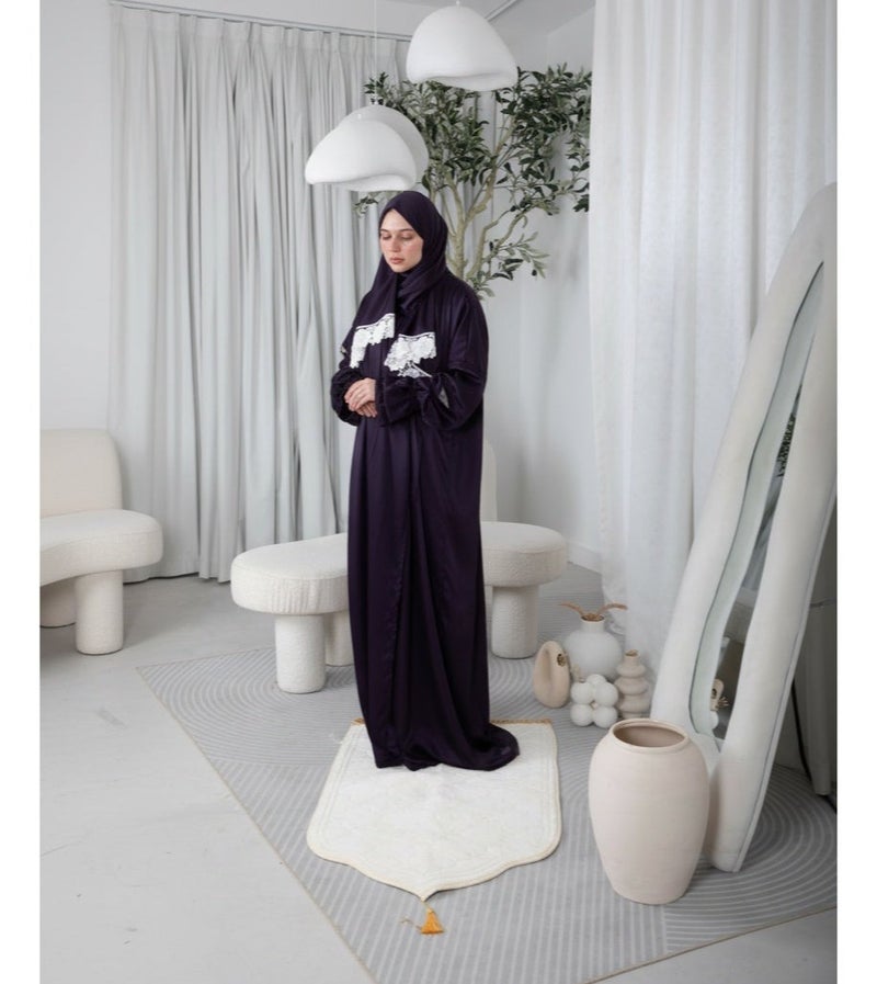 KESSAA Lamar Women’s Premium Prayer Isdal – Armani Silk Full-Coverage Salah Dress with Integrated Head Scarf | Non-Transparent Lightweight Fabric | Free Size Fits S–2XL | Modest Islamic Wear - Dark-Purple - Image 2