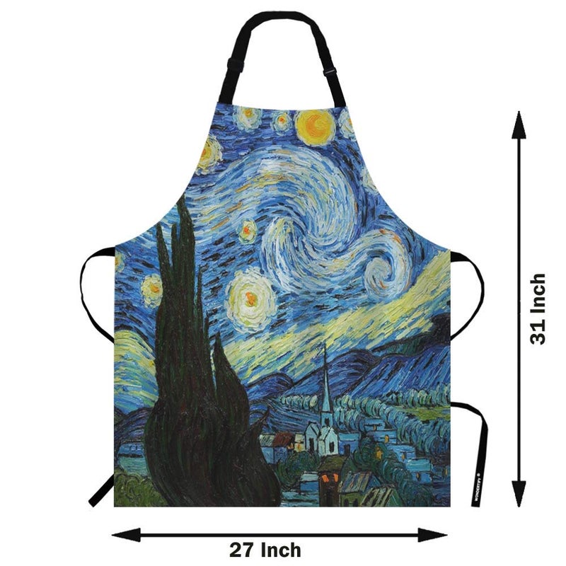 WONDERTIFY Van Gogh Classic Arts Starry Night Apron Oil Paniting Bib Apron with Adjustable Neck for Men Women Suitable for Home Kitchen Cooking Waitress Chef Grill Bistro Baking BBQ Apron - Image 3