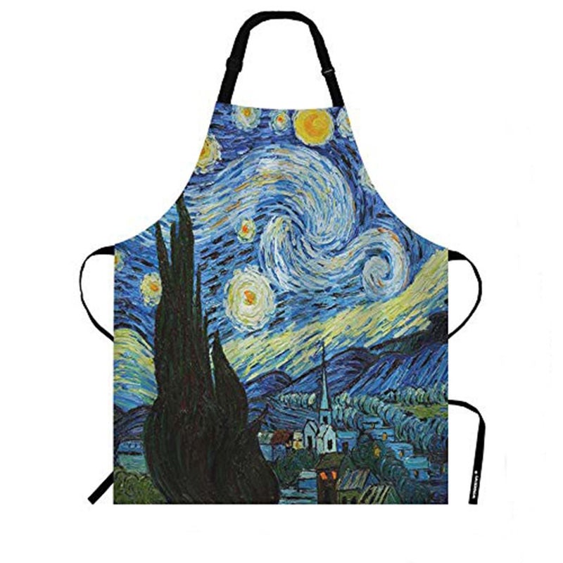 WONDERTIFY Van Gogh Classic Arts Starry Night Apron Oil Paniting Bib Apron with Adjustable Neck for Men Women Suitable for Home Kitchen Cooking Waitress Chef Grill Bistro Baking BBQ Apron - Image 1