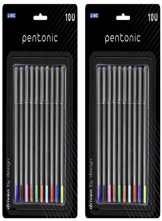 Pentonic Ball Pen Blister Pack | Tip Size 0.7 mm | Click Off Mechanism With Black Matte Finish Body | Comfortable Grip For Fast Flow Writing Experience | Multicolor Ink, Pack Of 20 Pens - Image 1