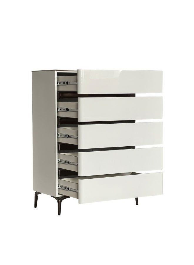 DANUBE HOME Santelmo 5 Drawer Chest Multifunctional Storage Organiser|Space Saving Drawer Chest Modern Design Furniture For Bedroom Living Room L80xW45xH117cm-Light Beige  - Image 2
