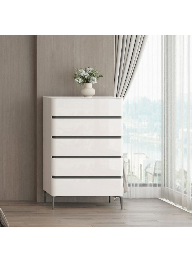DANUBE HOME Santelmo 5 Drawer Chest Multifunctional Storage Organiser|Space Saving Drawer Chest Modern Design Furniture For Bedroom Living Room L80xW45xH117cm-Light Beige  - Image 1