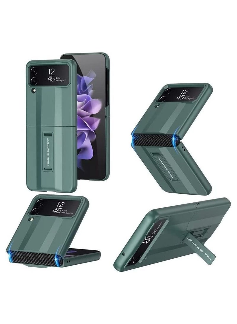 جولدن ماسك جراب موبايل سامسونج جالاكسي Z فليب 4 شبكة الجيل الخامس 5G، جراب موبايل رفيع للغاية من البولي كربونات قابل للطي ومقاوم للصدمات والخدوش - (اخضر داكن)