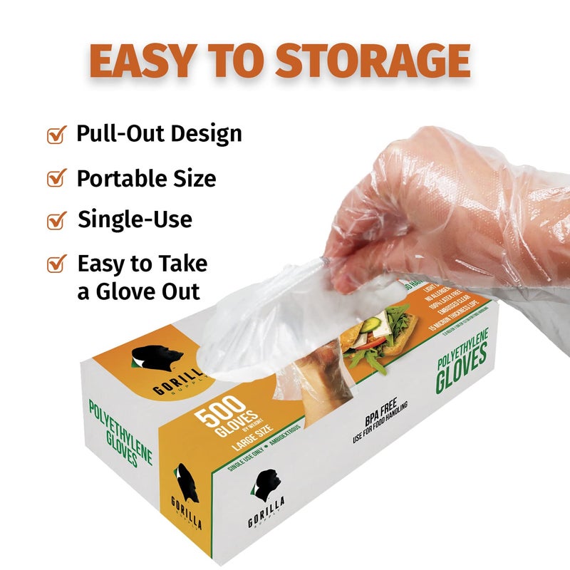 Gorilla Supply 500 BPA Free Premium Disposable Gloves Poly PE LDPE Plastic for Kitchen Food Handling Food Prep Latex & Powder Free (500 Count, Large) - Image 4