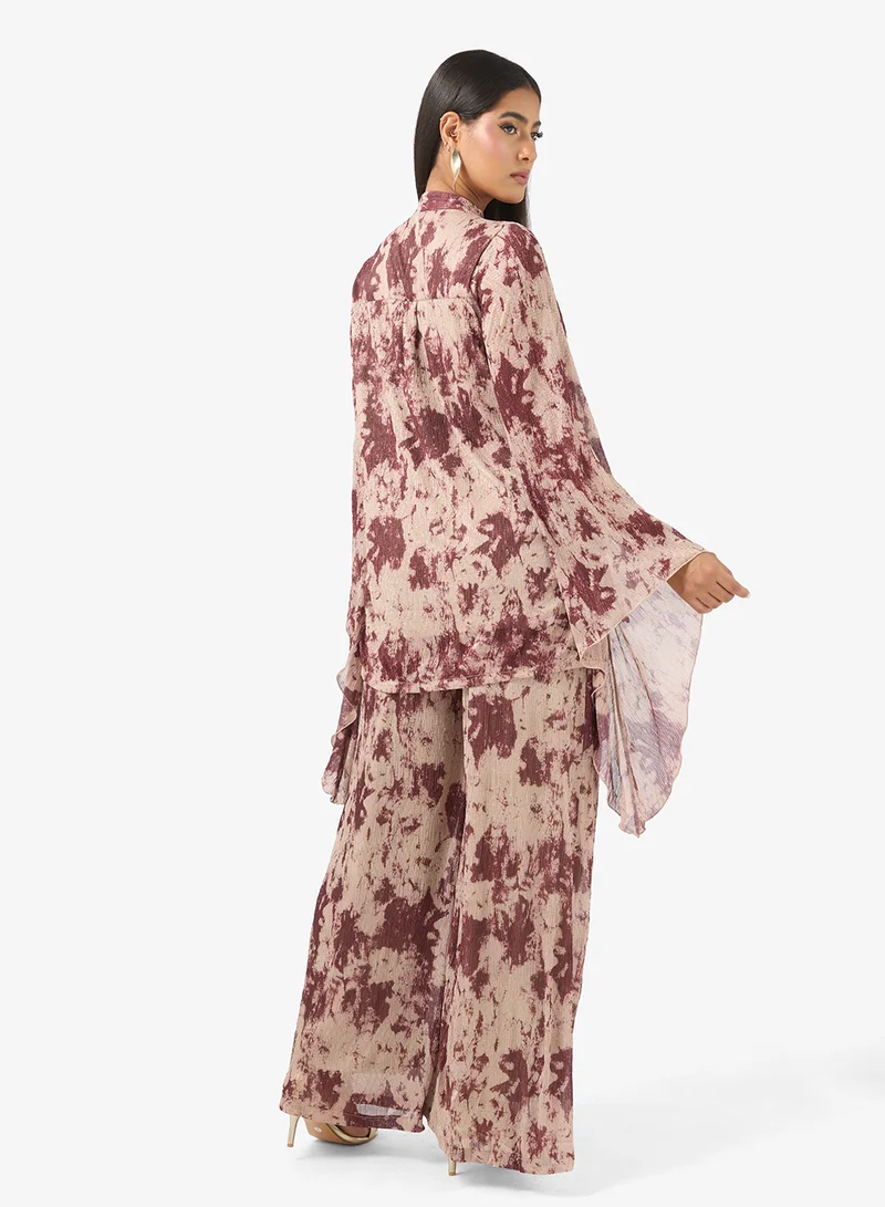 Golden Apple Button Detail Printed 2PCS Set