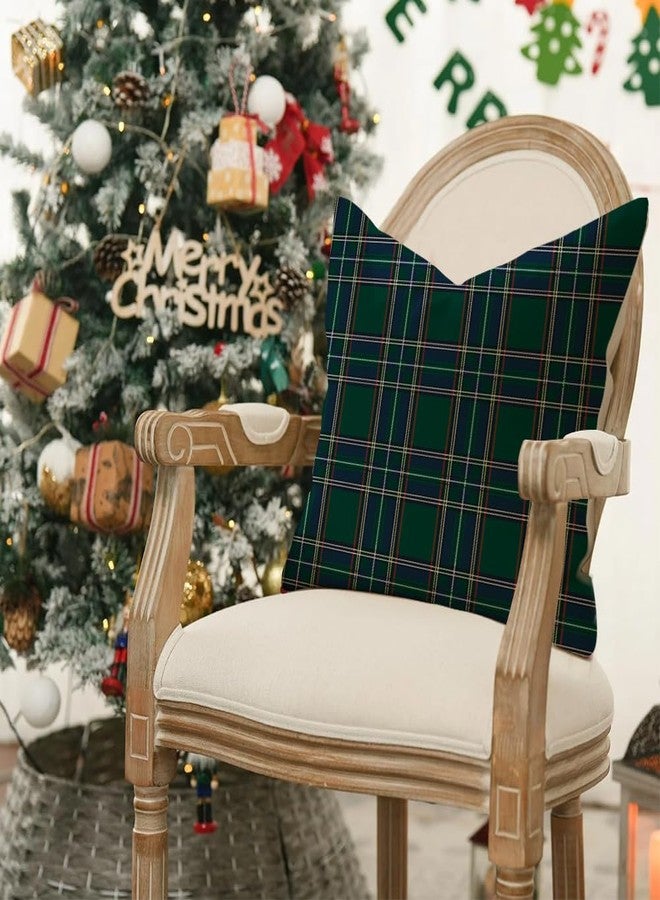 RABUSOFA Christmas Pillow Covers 18x18 Inch Set of 2 Indoor Outdoor Waterproof Scottish Tartan Plaid Classic Throw Decorative Cushion Cases for Christmas Decor Decorations Couch Patio Dark Green - Image 3