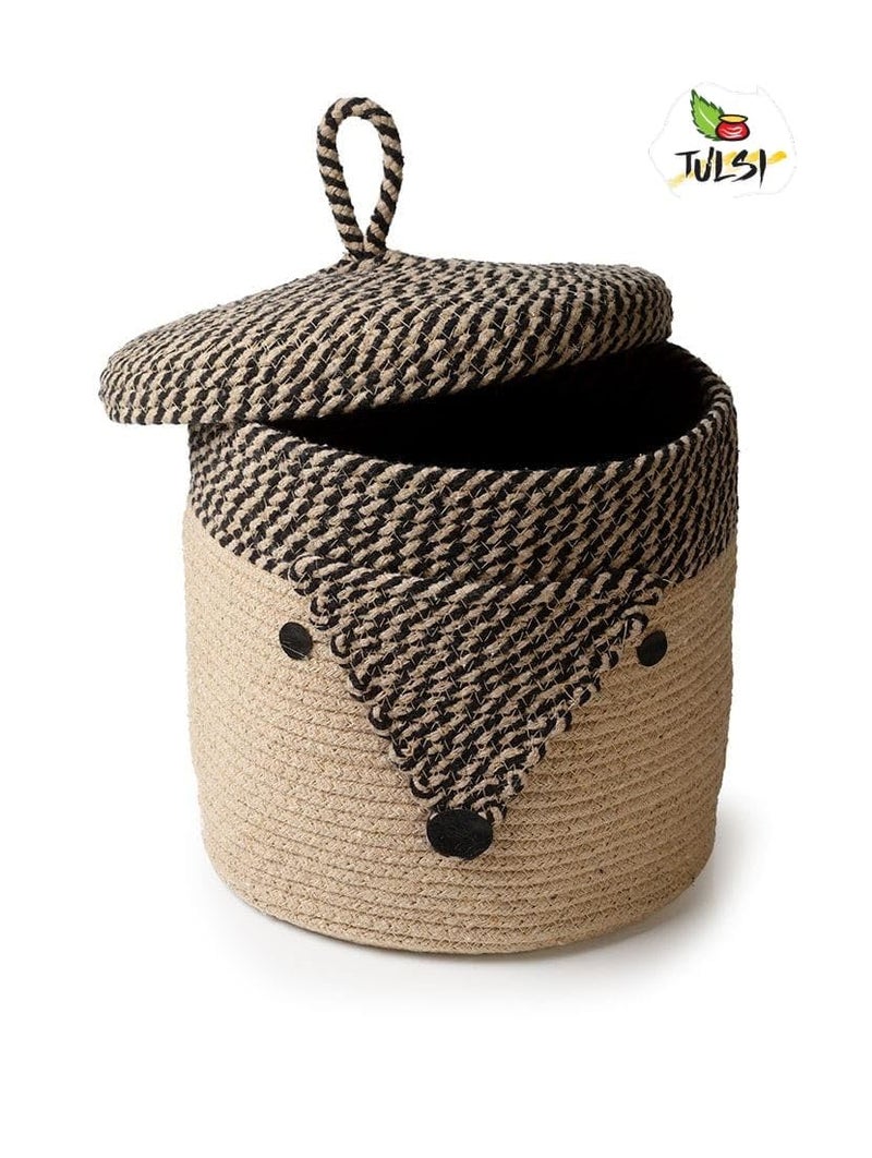 Rosslyn Kids Lid Basket with Beautiful Characters - Rope Storage Basket for Baby Diaper, Stuffed Animal Storage Bin Rope Basket for Kids Toy, Baby Laundry Baskets with lid - Foxx - Image 3