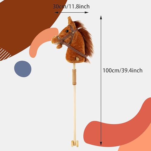 Morytale Stick Hobby Horse Riding Toy Plush Stick Horse for Toddlers Ages 3 Horses Ride on Toy Fun Pretend Play with Wooden Wheels and Real Pony ClipClop Sounds 39 InchesLight Brown - Image 5