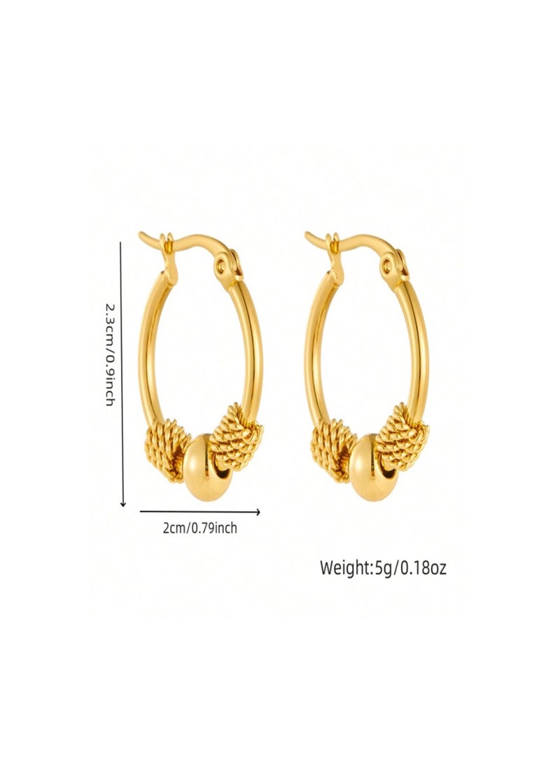 إيكوال حلق اذن نسائي دائري من الاستانلس ستيل أنيق وعالي الجودة باللون الذهبي - Image 4