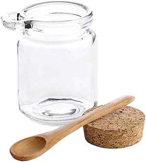 Quupy QUUPY 1Pcs 250ml/8.5oz Empty Clear Glass Storage Container Jar Bottle Vials with Cork Stopper and Wooden Spoon for Home - Image 1