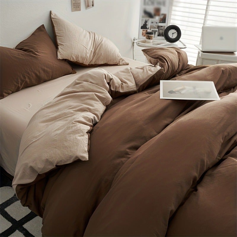 A Three-Piece bedding Featuring a Microfiber Brushed End, Solid Color with a Two-Tone Duvet Cover, Includes One Duvet Cover And One Or Two Pillowcases - Image 2