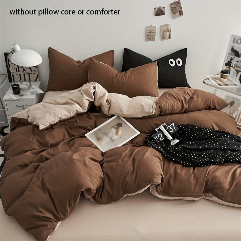 A Three-Piece bedding Featuring a Microfiber Brushed End, Solid Color with a Two-Tone Duvet Cover, Includes One Duvet Cover And One Or Two Pillowcases - Image 1