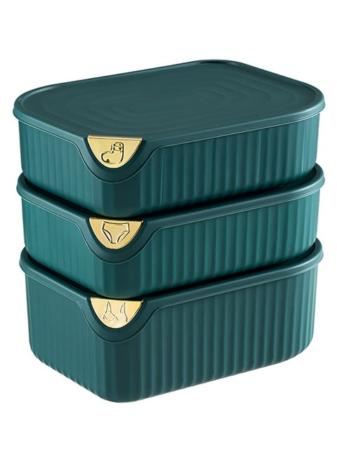 3 PCS Underwear Storage Organizer, Save Space Storage Box with Lid, Foldable Drawer for Bra Panties Socks  (Green 0/15/10 Grid)