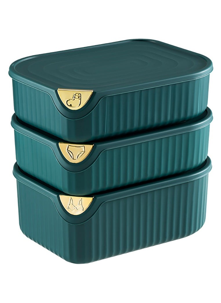 3 PCS Underwear Storage Organizer, Save Space Storage Box with Lid, Foldable Drawer for Bra Panties Socks  (Green 0/15/10 Grid)