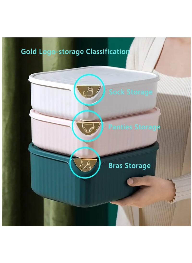 3 PCS Underwear Storage Organizer, Save Space Storage Box with Lid, Foldable Drawer for Bra Panties Socks  (Green 0/15/10 Grid)