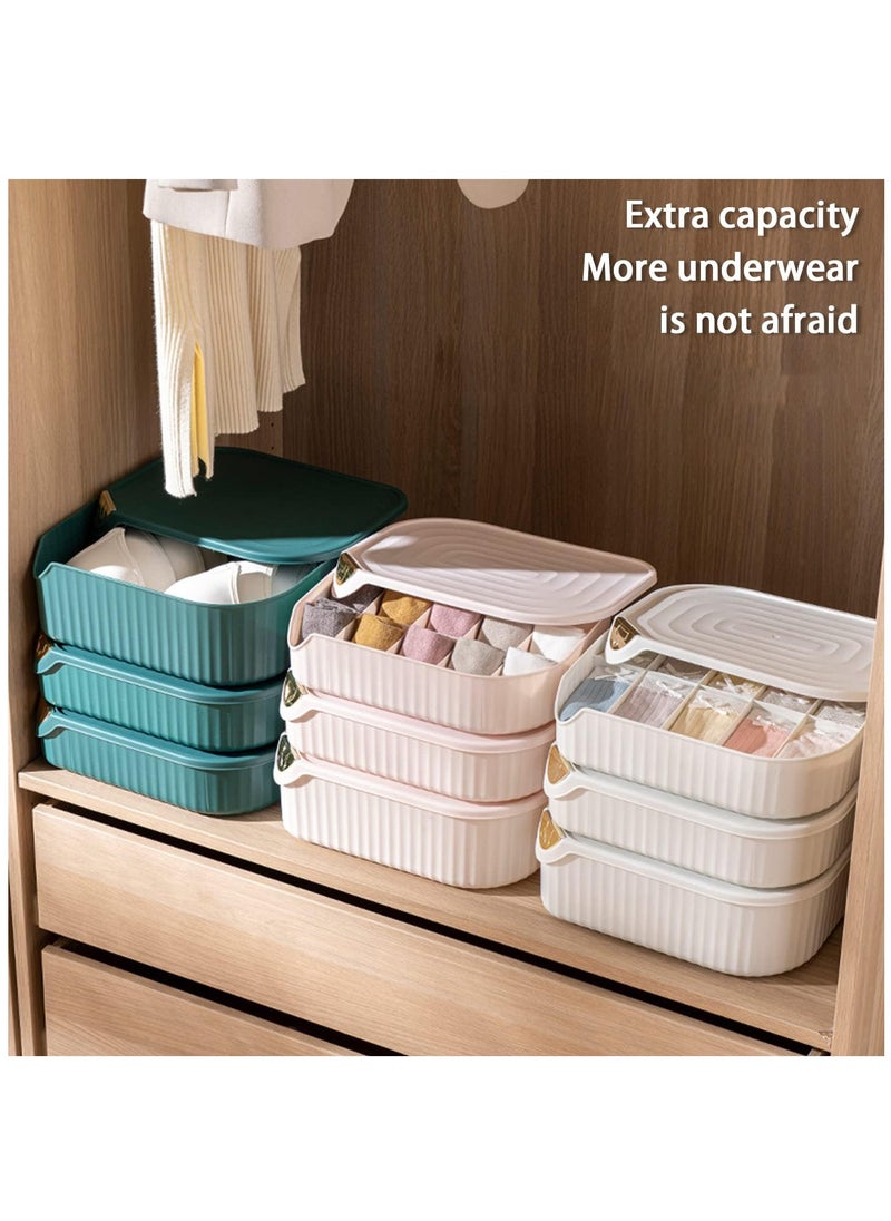 3 PCS Underwear Storage Organizer, Save Space Storage Box with Lid, Foldable Drawer for Bra Panties Socks  (Green 0/15/10 Grid)