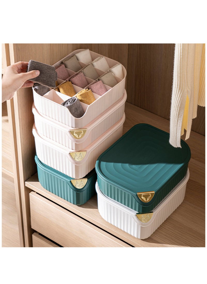 3 PCS Underwear Storage Organizer, Save Space Storage Box with Lid, Foldable Drawer for Bra Panties Socks  (Green 0/15/10 Grid)