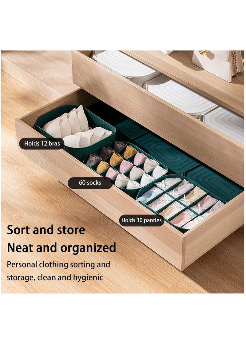 3 PCS Underwear Storage Organizer, Save Space Storage Box with Lid, Foldable Drawer for Bra Panties Socks  (Green 0/15/10 Grid)