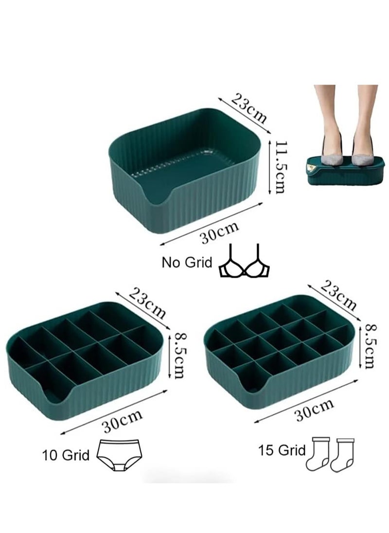 3 PCS Underwear Storage Organizer, Save Space Storage Box with Lid, Foldable Drawer for Bra Panties Socks  (Green 0/15/10 Grid)