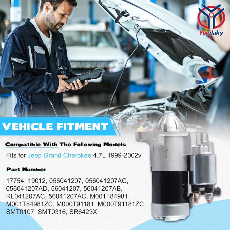 yeedaky 17754 Starter Motor for Jeep Grand Cherokee 4.7L (1999-2002) - OE# 19012, 056041207 - Image 2