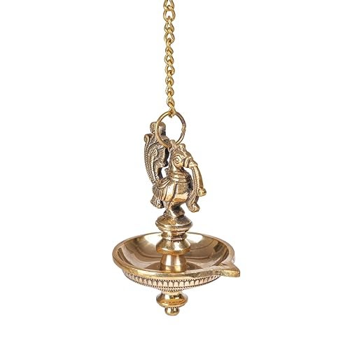 Bhimonee Decor Handmade Ethnic Peacock Design 1 Oil Wick Brass Hanging Diya, Brass Diyas for Decoration, Medium, Pack of 1, Hanging Decorative Items - Image 5