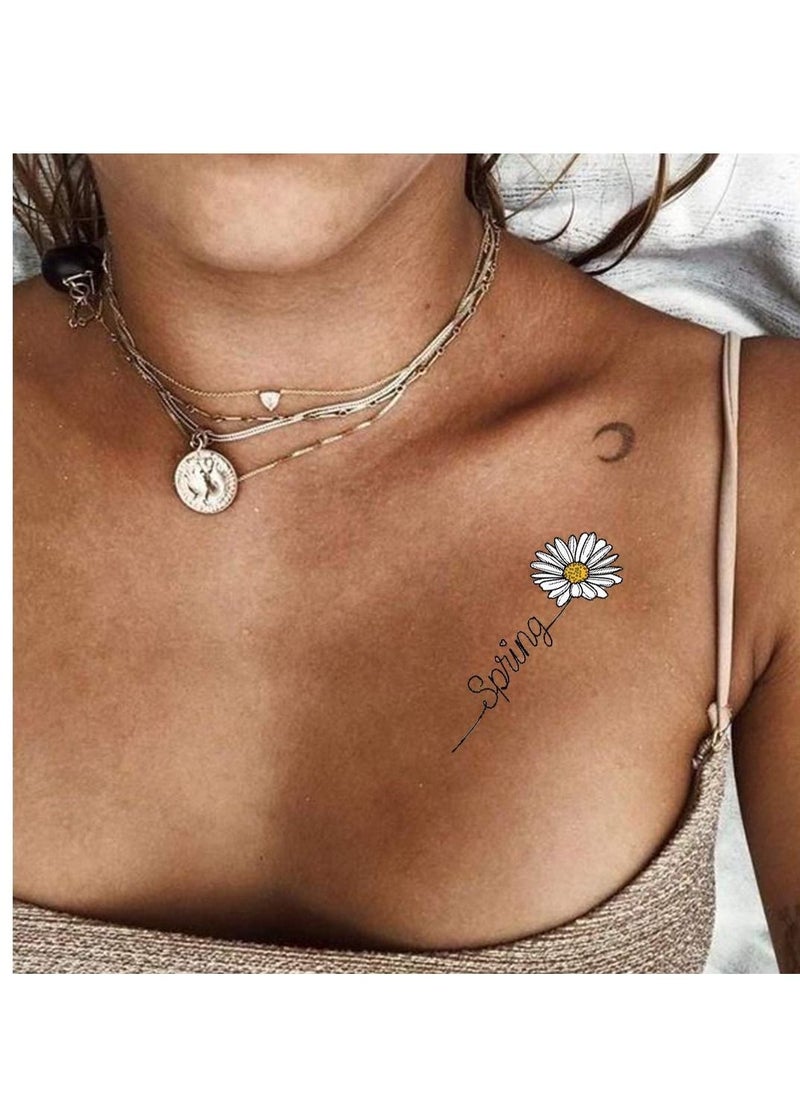 SYOSI - 3D Daisy Temporary Tattoos for Women Girls Flowers Fake Tattoos Body Art Stickers for Hand Neck Wrist Arm 12 Sheets - Image 1