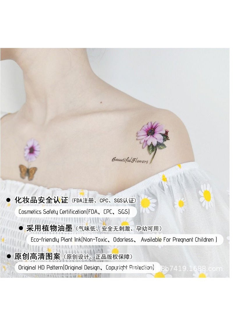 SYOSI - 3D Daisy Temporary Tattoos for Women Girls Flowers Fake Tattoos Body Art Stickers for Hand Neck Wrist Arm 12 Sheets - Image 1