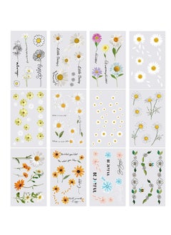 3D Daisy Temporary Tattoos for Women Girls Flowers Fake Tattoos Body Art Stickers for Hand Neck Wrist Arm 12 Sheets