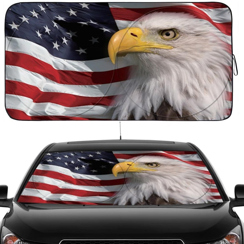 Gven Windshield Sun Shade, Car Front Window Shades Cute Sunshade Windshield Cover Sun Visor Shield Block Automotive Interior Protector Blocks UV Rays for Car Pickup Truck SUV (US Flag, S)