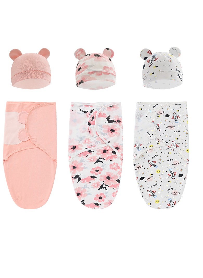 DOOKOO 6 PCS Baby Swaddle Blanket Wrap Cap Set Newborn Infant Sleep Sack With Caps 100% Breathable Cotton 0-6 Month  - Image 1