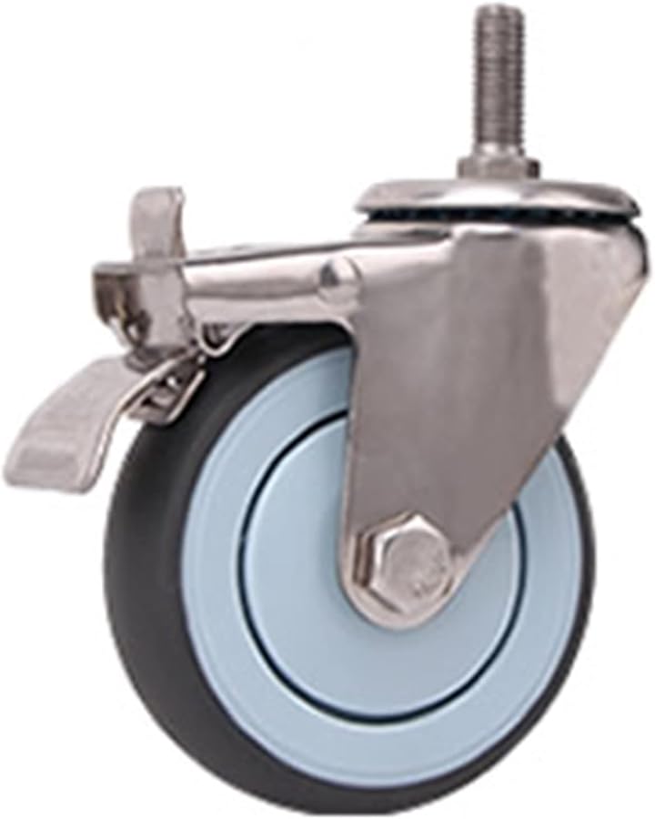 3 Inch Screw Brake Casters 304 Stainless Steel Soft Rubber Tread Silent No Rust Wheels - Image 1