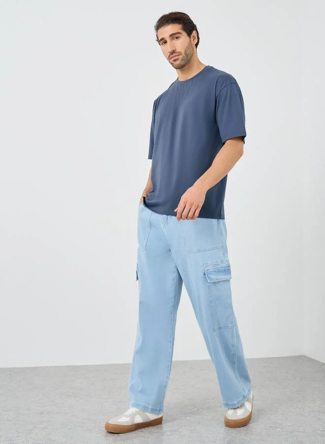 Styli Solid Crew Neck Short Sleeve T-Shirt