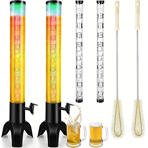 COSYOO 2PCS Drink Tower, 3L Mimosa Tower Dispenser With Ice Tube and Led Light, Tabletop Beer Dispenser 3.17 Qt./100oz, Ideal for Parties Bars Pubs Restaurants - Image 1