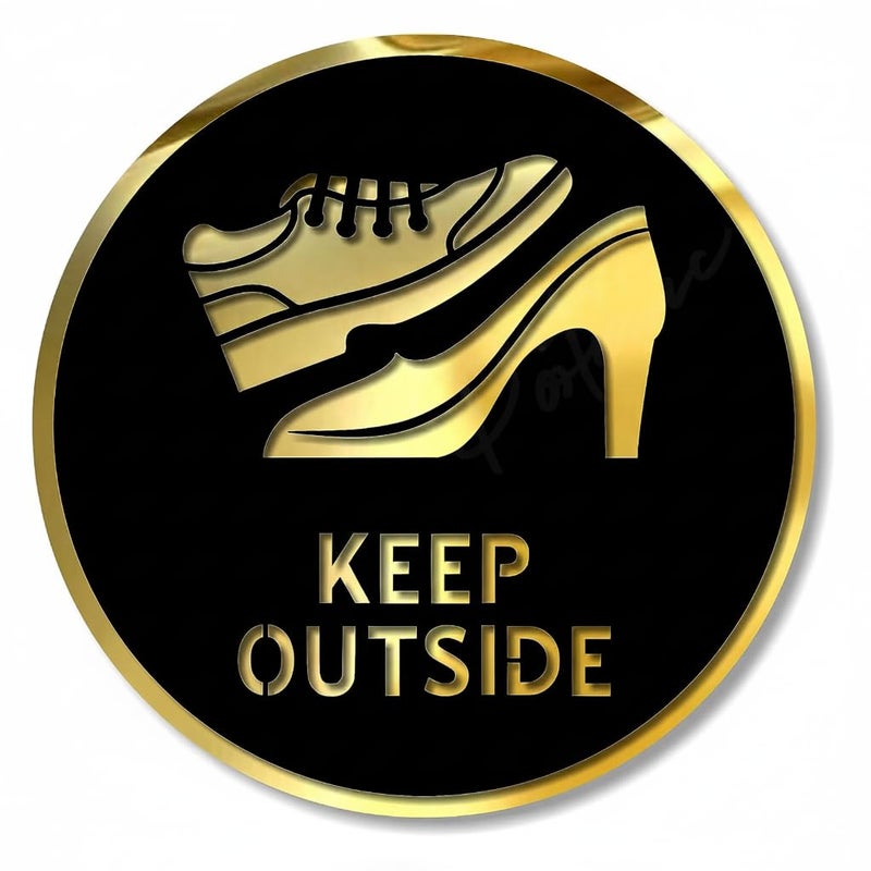 BerryBox Please Leave/Remove Your Shoes at The Door 5.8 inch by 5.8 inch Black Gold Self adhesive Sign, Business Stores Cafe Shop Hospital School Office Hotel corporate - Image 1