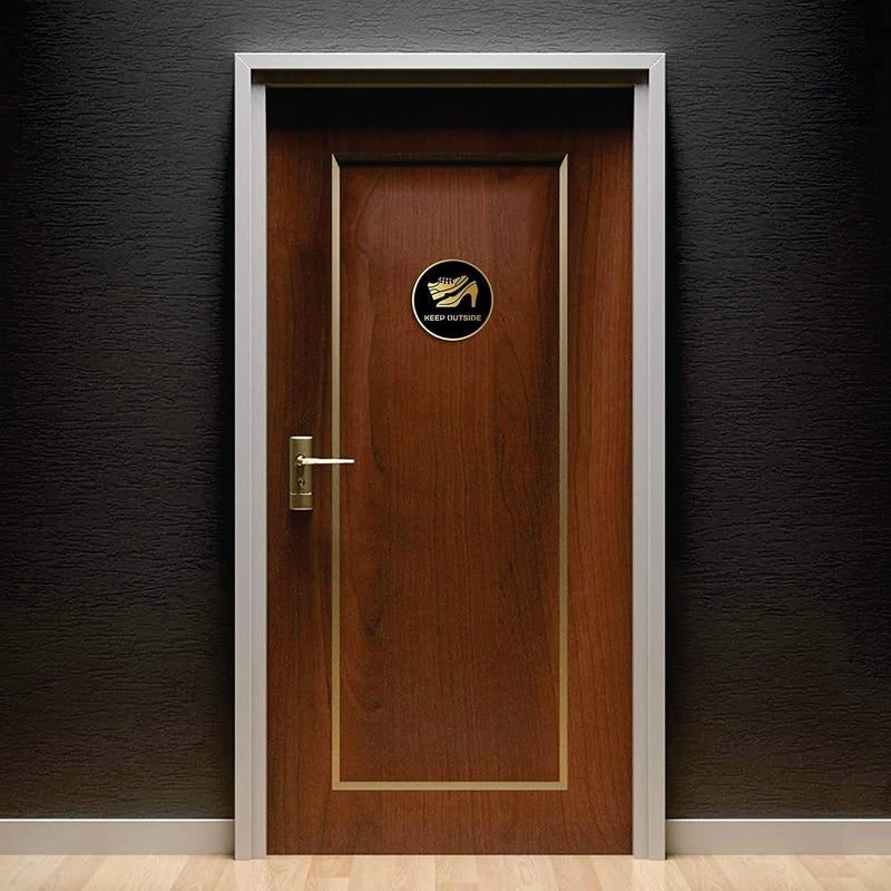 BerryBox Please Leave/Remove Your Shoes at The Door 5.8 inch by 5.8 inch Black Gold Self adhesive Sign, Business Stores Cafe Shop Hospital School Office Hotel corporate - Image 3