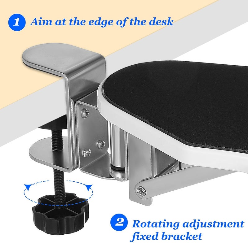 Zerodeko Desk Arm Rest Clamp-on Foldable Elbow Support with Wrist Cushion for Desk Edge Extension, Adjustable Comfortable Forearm Rest for Office and Home Workspace - Image 3