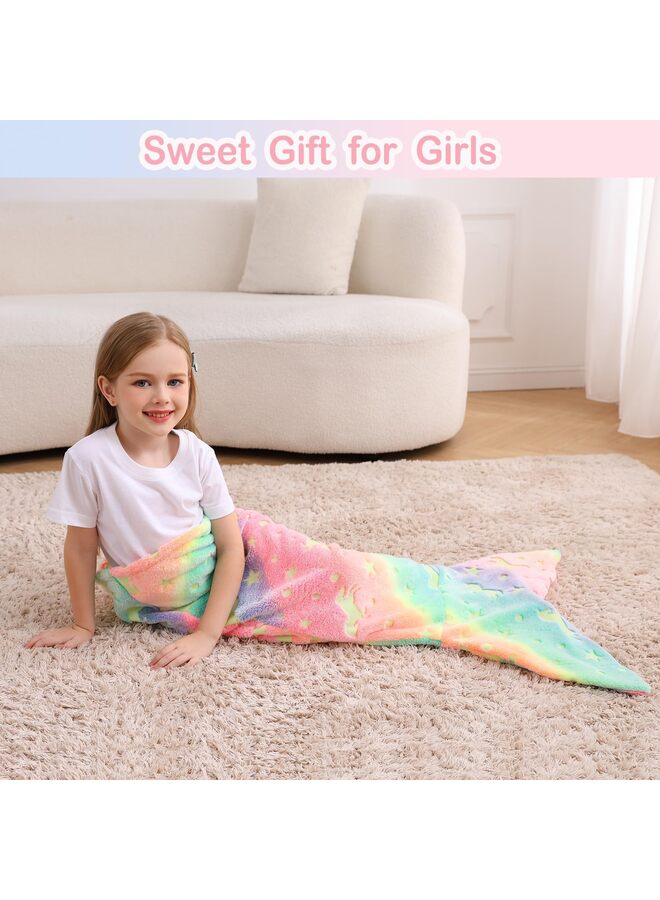 يُسلِّم بطانية ذيل حورية البحر المضيئة في الظلام، مقاس 19×39 بوصة، مصنوعة من الفلانيل، هدايا للبنات، يونيكورن مضيء، فائقة النعومة، صبغات ربط للفتيات (أخضر) - Image 5