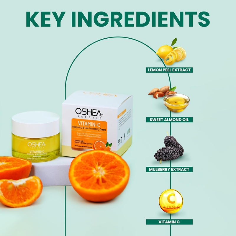 Oshea Herbals Brightening Skin Illuminating Face Cream For Normal Skin Types Hydrates Fades Age Spots Refines Texture Enriched with Mulberry Extract Vitamin C 50 g Pack of 2 - Image 2