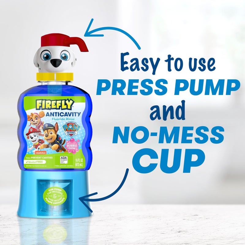 Firefly غسول فم للأطفال من فايرفلاي مضاد للتسوس، باو باترول، تركيبة خالية من الكحول، معتمدة من ADA، يساعد في منع التسوس، بنكهة العلكة، 16 أونصة - Image 3
